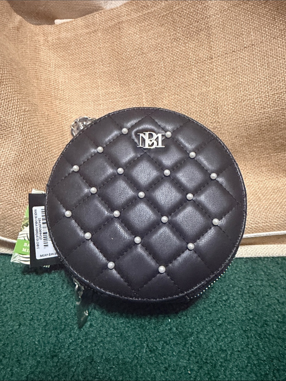 Quilted Round Crossbody Bag in Black